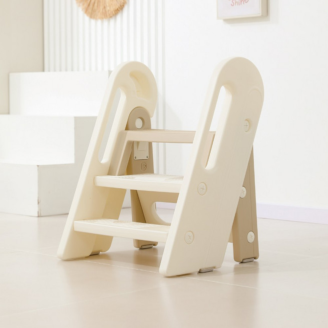 兒童折疊學習輔助踏凳 可調式三層 防滑穩固 卡其色, 1個