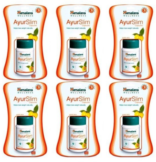 인도정품 안전하고 천연적인 아유르베다 슬리밍 다이어트 솔루션을 위한 히말라야 AyurSlim 아유르슬림 60정x6팩, 6개, 60정