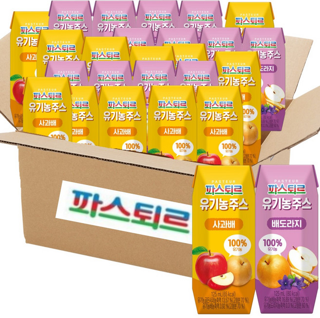 파스퇴르 유기농주스 2종혼합 125ml 총24팩(사과배 12입 + 배도라지 12입)