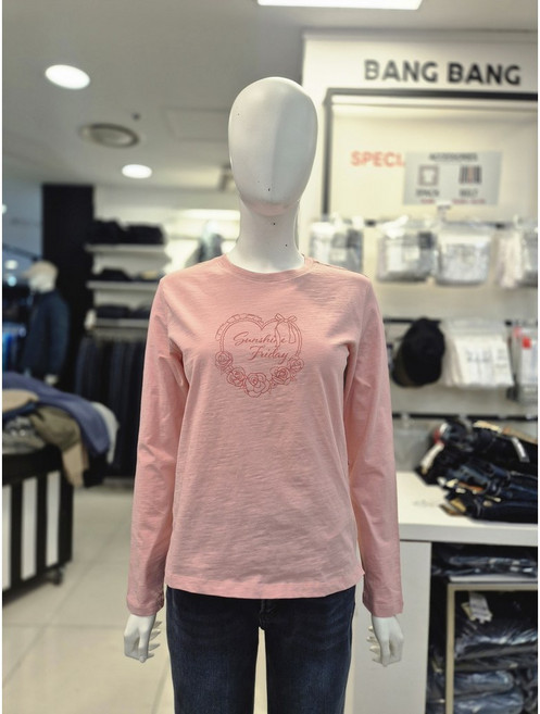 뱅뱅 봄 적극추천 여성 간절기 프린트 면100% 라운드 얇은 긴팔 티셔츠 NTM249