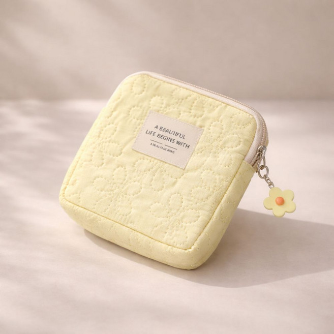 파스텔 플라워 누빔 미니 파우치 화장품 생리대 동전지갑