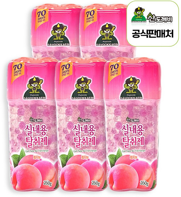 산도깨비 실내용 방향제 탈취제 피치(복숭아)향, 260g, 5개