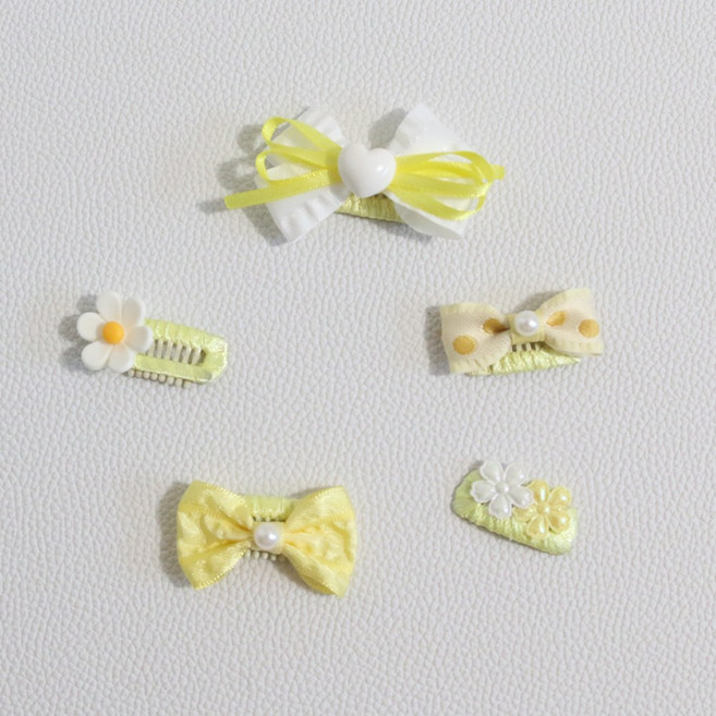 드림계곡 다양한 패턴 장식 강아지 머리핀 5p, 1개, 노란색