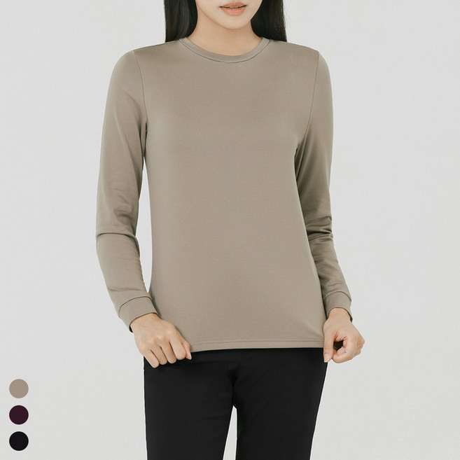 아소트 여성 기모 라운드 티셔츠 겨울 스판 이너티 보온내의