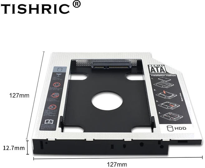 Tishric 2 차 HDD 캐디 SATA 3.0 어댑터 인치 SSD 케이스 하드 디스크 인클로저 Optibay 노트북 DVD-ROM 9, 01 12.7mm