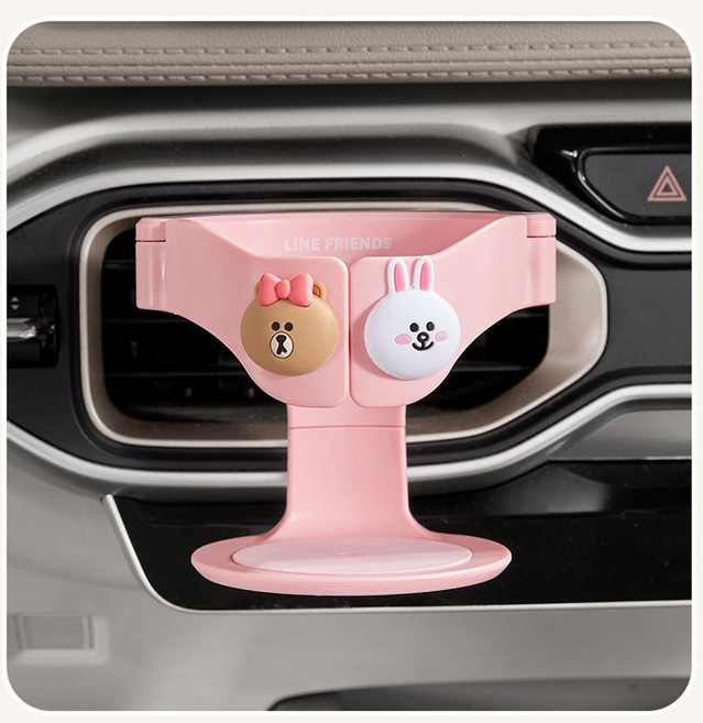 캣타운 LFF-300 라인프렌즈 차량용 송풍구연결 컵홀더 컵받침대 컵받침대 자동차 인테리어용품 새차선물 운전석 휴대용컵홀더 차량 인테리어용품, 코니(핑크), 1개