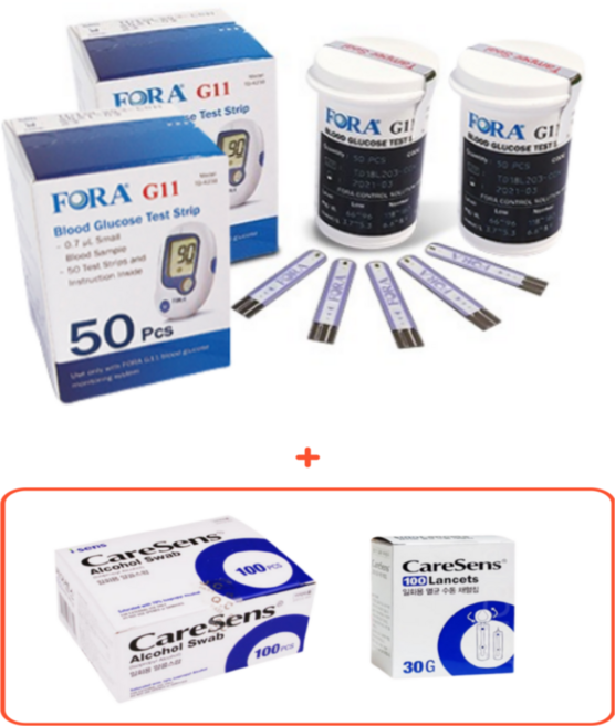 포라 혈당검사지 100매+ 알콜솜 채혈침 100개, 2박스, 50개입