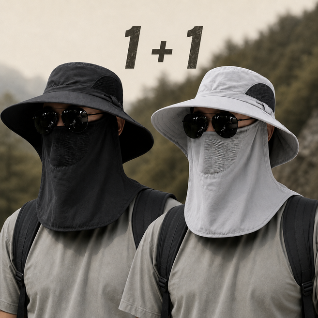 3위 - 모엔 남자 자외선차단 모자 여름 등산모자 낚시모자 햇빛가리개, 블랙+그레이