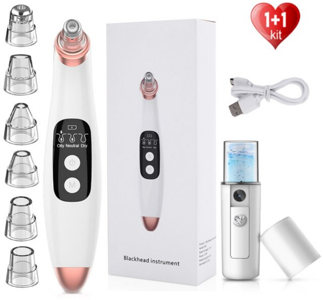 아쿠아 필링기 워터 초음파 갈바닉 마사지기 스킨 스크러버 나노 스파이어 스티머 페이셜 모공 클리너 엑스폴리에이터 여드름, 세트 8