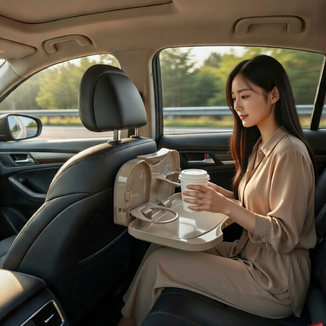 리엔온 차량용 접이식 테이블 다용도 트레이, 다크 베이지, 2개