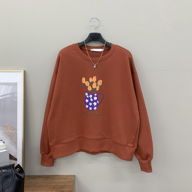 [행복여] 송이 플라워 루즈핏 맨투맨 티셔츠