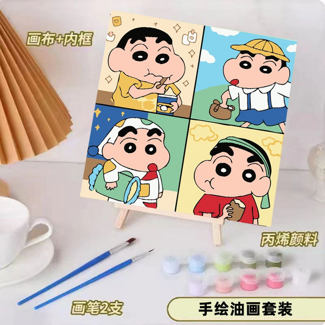 짱구 유화그리기 세트 색칠 북 DIY 그림 컬러링 명화, 캔버스+물감붓, 50X50, C, 1개