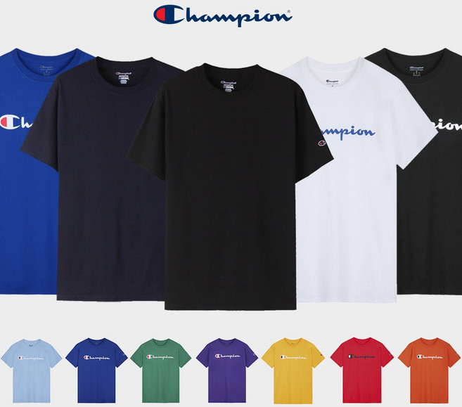 (남여공용) 챔피온 반팔티셔츠 무지티 오버핏 로고티셔츠