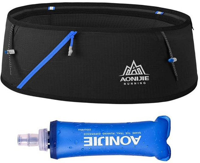 러닝 파우치 벨트 허리 팩 패니 백 250ml 소프트 물병 바운스 프리 패션 운동 조깅 남성용 여행용 머니 포켓 벨트(블랙 L/XL)