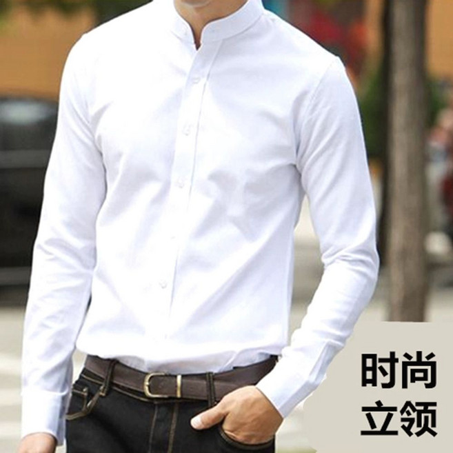 BRONSON 긴팔 헨리넥 헤비코튼 티셔츠 워크웨어, E. 3XL, A. 스탠드 칼라 긴팔 셔츠 화이트, D. 2XL