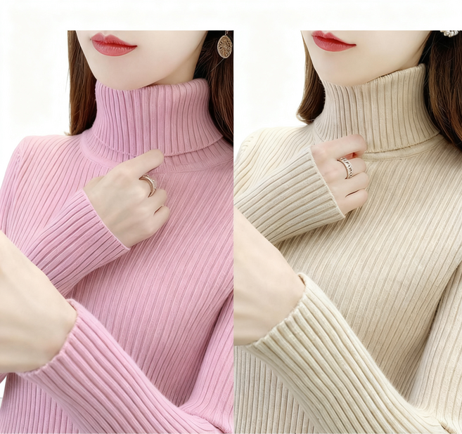 1+1 여성 목폴라 니트 스웨터 캐주얼 가을 겨울 도톰 터틀넥 상의 루즈핏 이너 니트티 기질 하이넥 니트 스웨터 2P CY