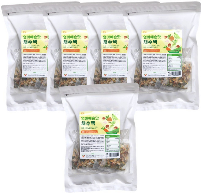 끝까지 먹는 100% 국내산 채수팩 5봉 500g 무첨가 야채육수 티백 비건 이유식, 5개, 100g