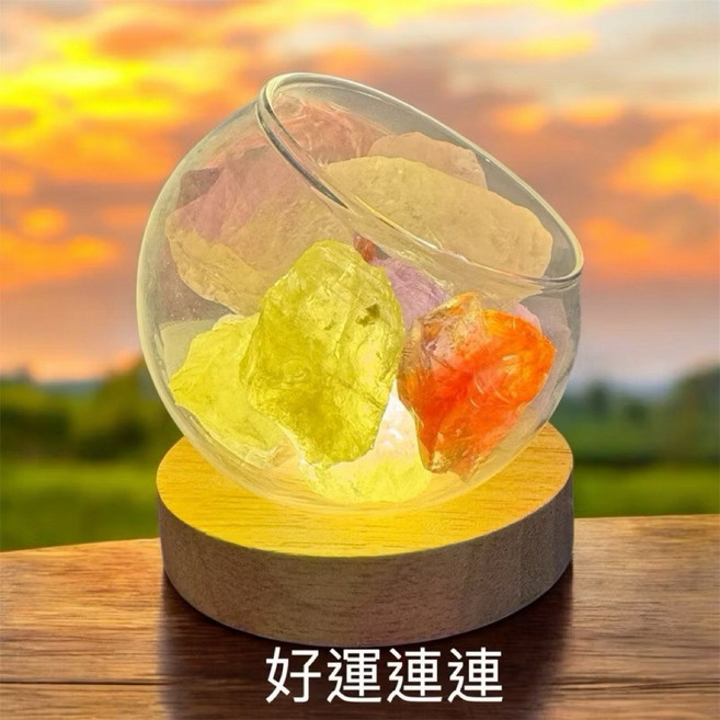 多功能水晶香氛燈 三色調光LED燈座 凹槽穩固設計 招財擺飾, 好運連連