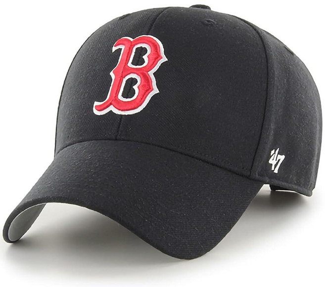 47 브랜드 MLB 블랙 팀 컬러 기본 로고 MVP 조절 가능한 구조 야구 모자 모자 성인용 프리 사이즈 보스턴 레드 삭스. 단일 사이즈, Boston Red Sox, Boston Red Sox
