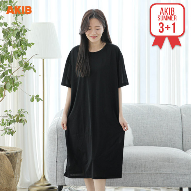 여성 빅사이즈 여름 냉장 박스원피스 루즈핏 잠옷 귀여운 홈웨어 원피스 3+1