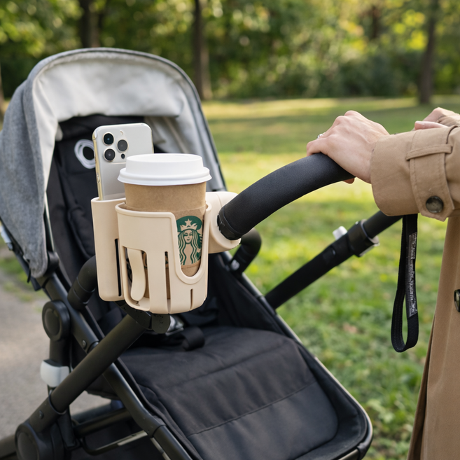하늘움 흔들림없는 스마트폰 거치대 겸용 유모차 컵홀더, 베이지, 1개