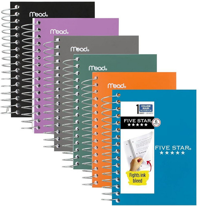 Five Star 38027 스프링 노트 Fat Lil' Pocket 퍼스널 대학 유선 공책 200장 14 x 8.9 cm 5.5 3.5 인치 다양한 색상 6팩 107, 6 Count (Pack of 1)