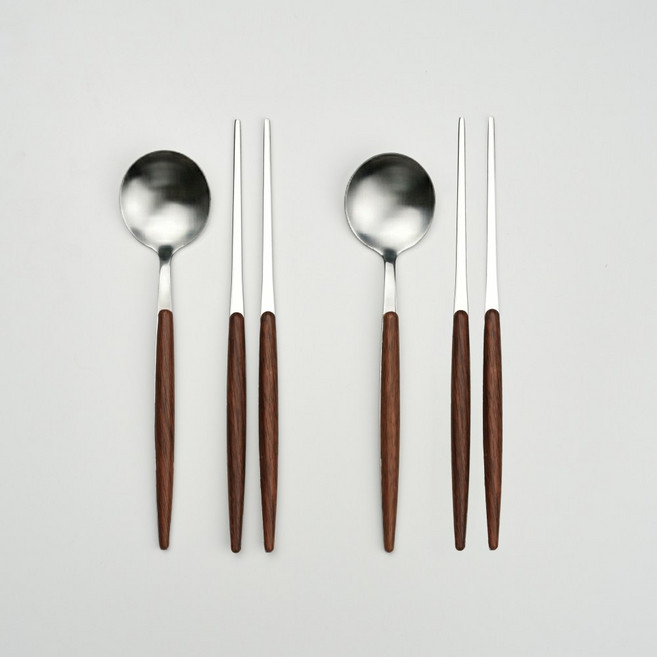 메이디쉬 감성 2인 수저세트, 1세트, 수저2P+젓가락2P, 브라운