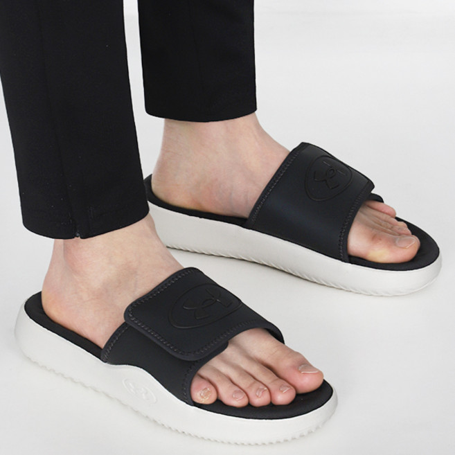 언더아머 슬리퍼 UA 이그나이트 Pro 8 Slide 메모리폼 쿠셔닝 키높이 슬리퍼 블랙-화이트