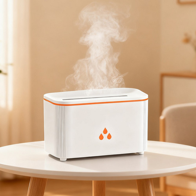 THOUSTA 벽난로식 무드등 무소음 미니 가정용 탁상용 초음파 가습기, 화이트, X02-1