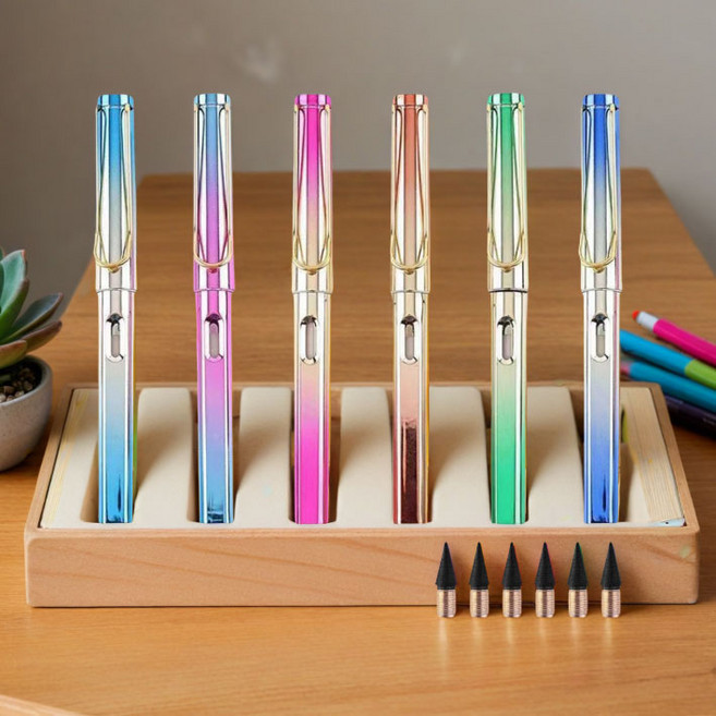 리빙준 깎지않는 유광 그라데이션 무한연필 6P + 리필심 6P, 6종 세트