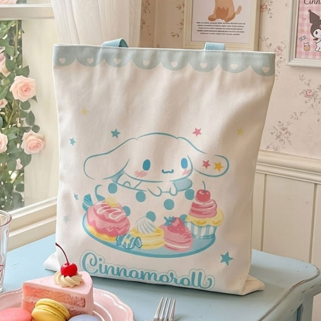 산리오 캐릭터 에코백 가방 N 시나모롤 파스텔 디저트 캔버스 에코백 토트말 숄더백