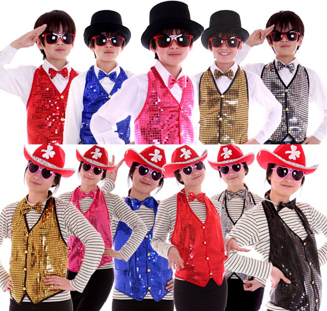 웨이터 조끼 아동 성인 반짝이 스팡클 파티 의상 옷