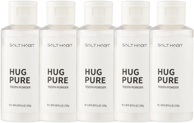 [허그퓨어 양치소금] 알칼리성 구운소금 초미립자 천일염 양치소금 잇몸케어 구취케어 미네랄 양치소금, 5개, 100g