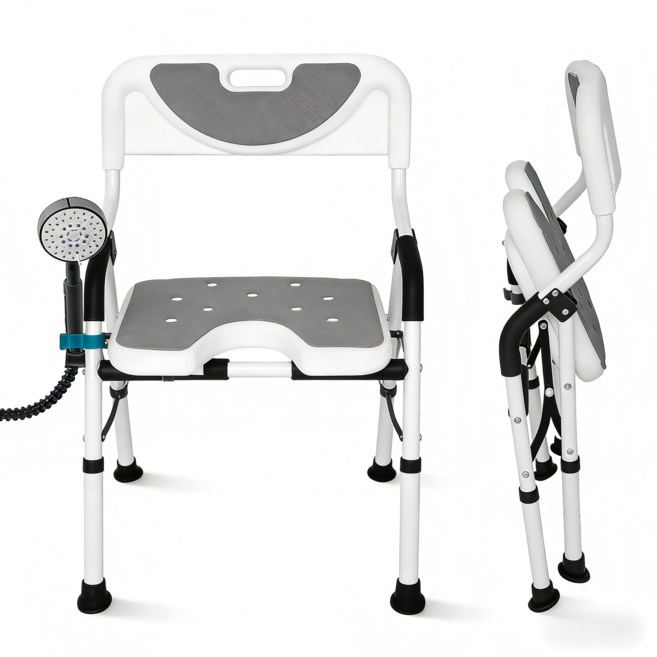 MIFAN 접이식 목욕의자 U자형 환자용 노인 욕실 등받이 미끄럼방지 샤워의자, 그레이