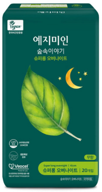 예지미인 숲속이야기 비오셀 슈퍼롱 오버나이트 생리대 날개형, 20개입, 2개