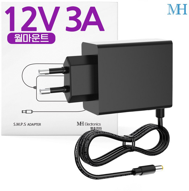 명호전자 아답터 12V 3A 벽걸이형 어댑터, 1개