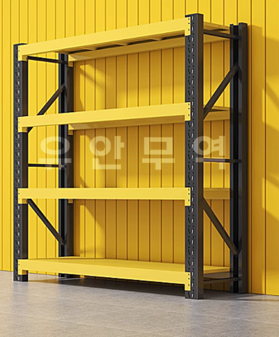 철제선반/중량랙/조립식선반/앵글선반/무볼트선반/높이2m길이2m폭60cm/4단/유안무역, 1세트, 블랙엘로우4단독립형2000*2000*600
