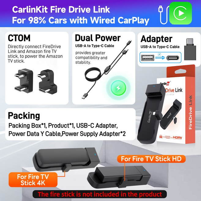 2025 Amazon Fire TV 스틱 비디오 용 HDMI Carlinkit FireDrive 링크 차량 스트리밍 박스 자동차 어댑터, FireDrive Link, 1개