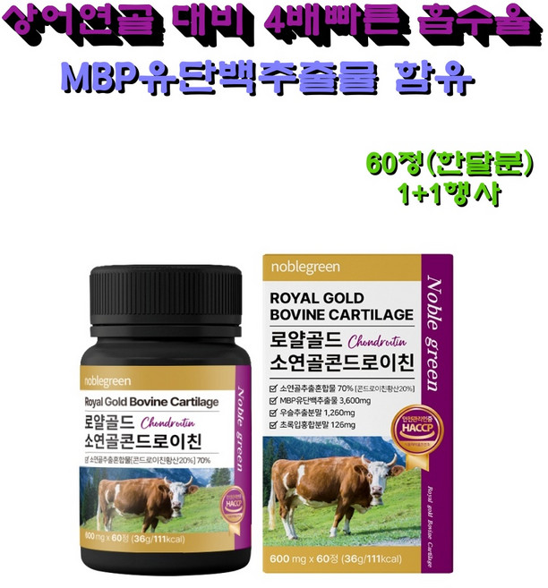 [1+1행사]노블그린 로얄골드 소연골콘드로이친 MBP유단백추출물 상어연골대비 4배빠른 흡수율 HACCP, 2개, 60정