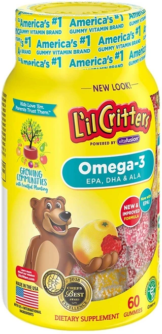 릴크리터스 어린이 오메가 3 DHA 라즈베리 레몬맛 구미, 60정, 1개 - 쿠팡