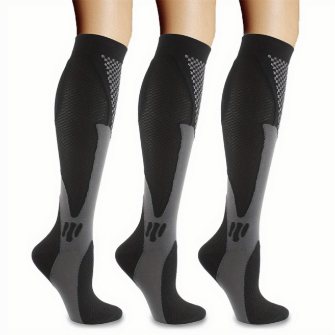 남녀공용 요가 축구 러닝 스포츠 압박양말 니삭스 3종 세트, 1세트, 블랙