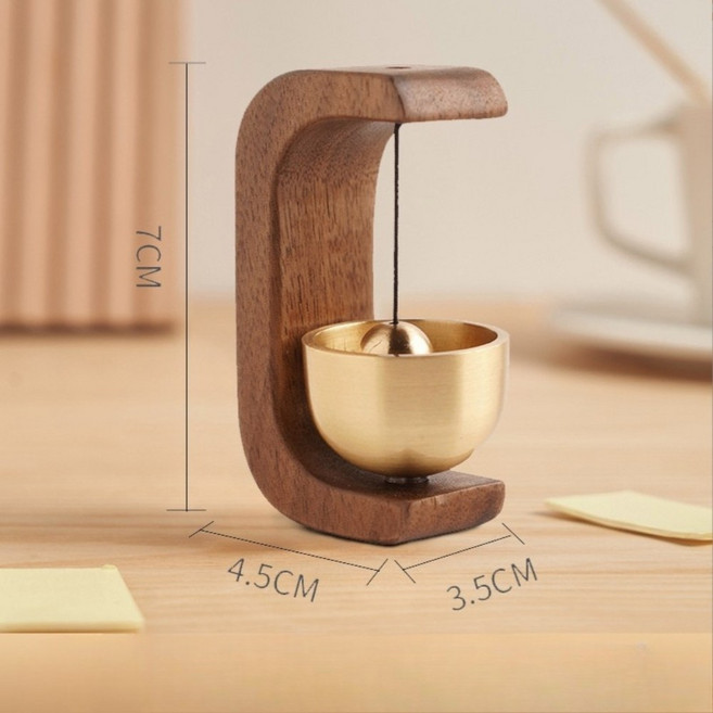 磁吸木質銅鈴 免安裝入戶風鈴 胡桃木款 7公分高, 1個, 【磁吸多巴胺門鈴】胡桃木