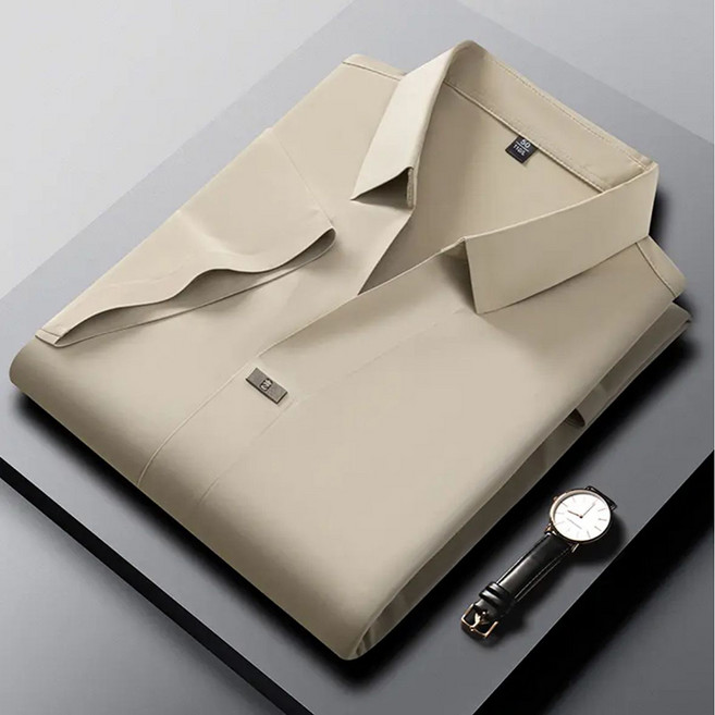 ORZQU 남성 여름 캐주얼 반팔 티셔츠 솔리드 폴로 셔츠 칼라 오피스룩 와이셔츠