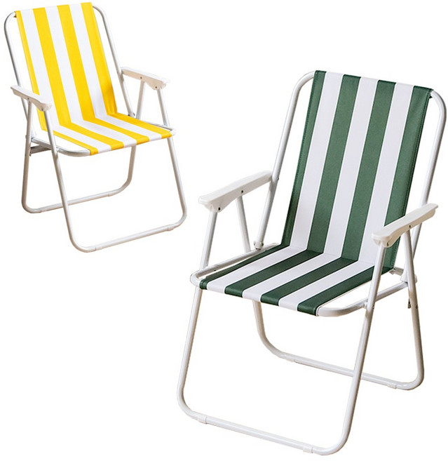 1+1 라운체어 2P 접이식 폴딩 줄무늬 캠핑체어 피크닉 비치 테라스의자, 그린+옐로우, 1개