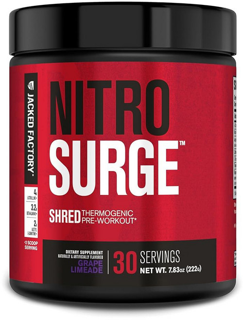 잭드 팩토리 니트로서지 슈레드 프리 운동 보충제 - 에너지 부스터 즉각적인 강도 향상 날카로운 초점 강력한 펌프 일산화질소 부스터 및 파우더 30Sv 블랙 체리, Grape Limeade, 1개