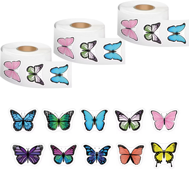 500매입 10색상 나비 롤 스티커, 3세트, 10색상(S682) 500개입