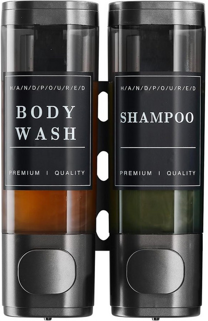 벽걸이 샴푸 린스 디스펜서 3구 대용량 검정, 건 그레이 2 챔버