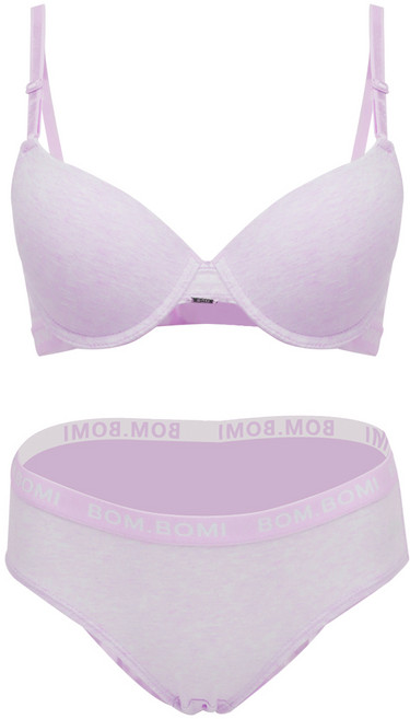 [애프터문] 순면 레터링 와이어 브라 팬티 속옷 세트 멜란지