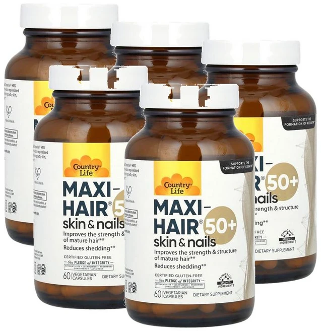 컨트리라이프 맥시-헤어 50플러스 스킨 & 네일 Country Life Maxi-Hair 50+ Skin & Nails, 5개, 60정 - 쿠팡