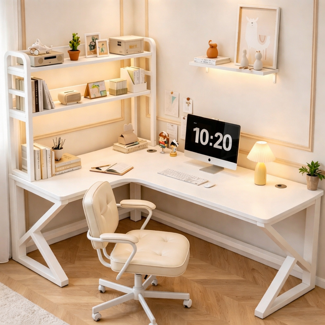 다용도 수납 책상 책꽂이 일체형 공부 테이블 학생/고등학생/게이밍/사무용 컴퓨터 책상, 화이트(A)